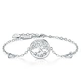 Billie Bijoux Women 925 Sterling Silver Tree of Life Heart Charms Adjustable Bracelet White Gold Plated Women Best Gift for Mother's Day