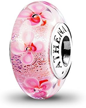 ATHENAIE Murano Glass 925 Silver Core Pink Field of Flowers Charms Bead Color Pink