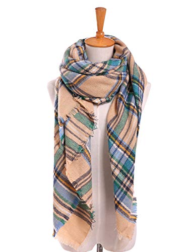 Bess Bridal Women's Plaid Blanket Winter Scarf Warm Cozy Tartan Wrap Oversized Shawl Cape