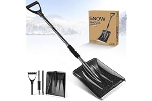 PLACHIDAY Snow Shovel for Car Driveway, Portable Shovel for Snow Removal, 4 in 1 Survival Shovel with Aluminum Handle and Wide Ice Scrape, Lightweight Sport Utility Detachable Shovel for Driveway, Camping