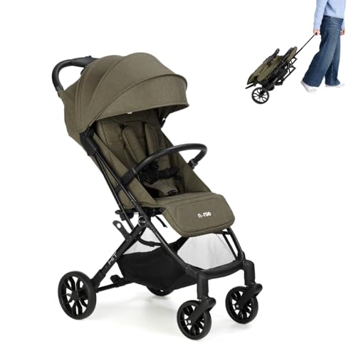 Hit Silla de Paseo Ligera hasta 22 kg, Plegado Compacto con Una Mano, Asa de Transporte, Respaldo Reclinado, Capota Extensible, Verde