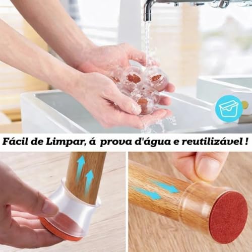 Kit Protetor de Pé de Móveis em Silicone, Antiderrapante, Protege Piso e Evita Arranhões - Proteção para Pé de Cadeiras, Mesas, Sofás, Camas e Guarda-Roupas, Pés Redondos e Quadrados - UpShop (16)