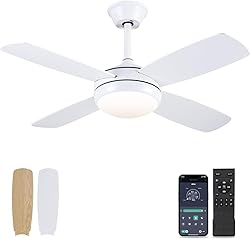 Asyko 42" Ceiling Fans with Lights, White Modern