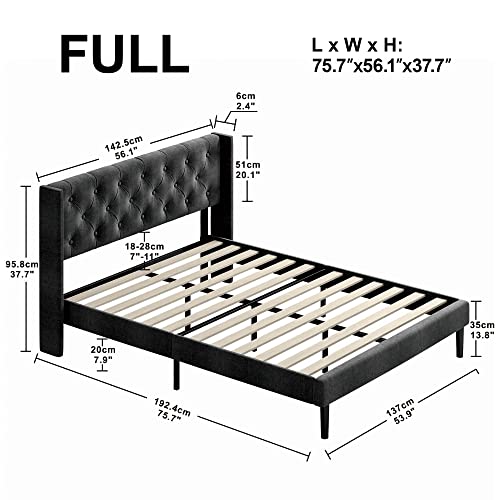LIKIMIO Full Size Bed Frame, Modern Platform Bed Frame with Upholstered