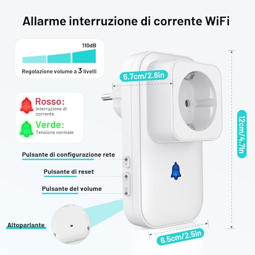 COTINSE WiFi Current Break Detector Smart Socket | Home Burglar Alarm, Power Lack Alarm 110 dB, LED, Blackout Alert on Smart Life/Tuya App