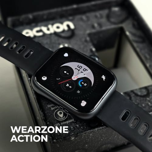 Smartwatch Action com GPS Integrado, Alexa integrada, Tela AMOLED, Resistência 3ATM, A prova d'água, Fitness e Notificações Inteligentes Pulseira Respirável (Preto)