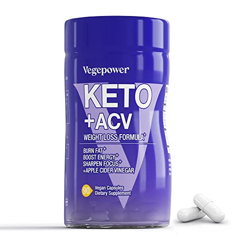 VEGEPOWER Keto Pills Weight-Loss Fat Burners Ketogenic Diet BHB Ketosis Support Exogenous Ketones Advanced Supplement Detox Cleanse with ACV for Men Women 90 Capsules