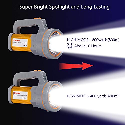 Super Bright Handheld Led Spotlight Flashlight Powerful Searchlight USB Rechargeable Large 4 Battery 10000mah Long Lasting High 6000 Lumens Plus Lantern Power Bank Portable Camping Emergency Light