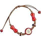DATOA Cute Red Apple Ceramic Bracelet for Women Adjustable Handmade Woven Rope Bracelet Teachers Day Appreciation Jewelry Accessaries