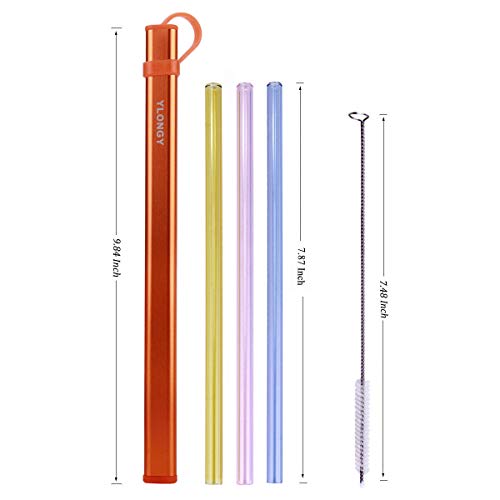 Reusable Drinking Glass Straw with Travel Case, YLONGY Portable High