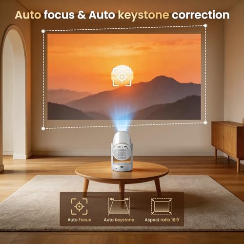 Projector HD, 1080P 4K Support Mini Projectors Auto Focus & Keystone 22000 Lumen 260 ANSI Bightness WIFI 6 & Bluetooth 3 Mount Way 180° Rotatable 30-200" Theatre for Match Game/Bedroom/Outdoor