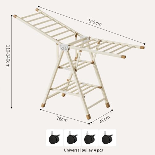 Zucng Large Folding Clothes Dryer Clothes Drying Rack, Metal Laundry Drying Rack Free-Standing Drying Rack Clothing for Indoor Outdoor Windproof 3 Tier, Cream
