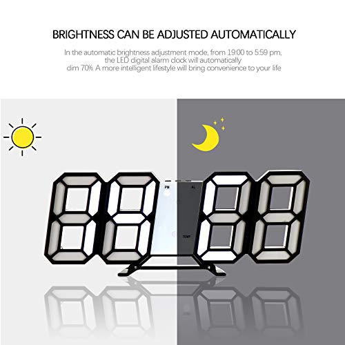 3D Digital Clock, Desktop or WallMounted Alarm Clock, with 3 Automatic