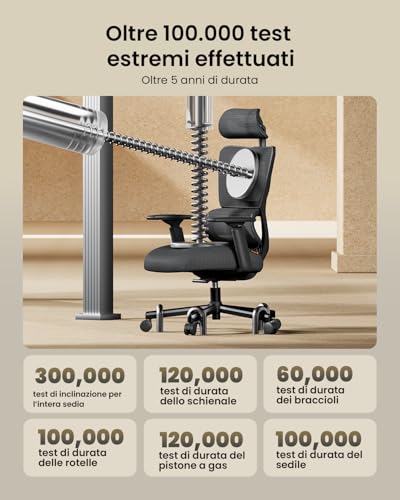 ProtoArc EC100 Ergonomic Office Chair - Desk Chair with 10cm Spring Cushion, Lumbar Support, Adjustable Arms and Headrests, Mesh Swivel Chair for Home and Office, Black