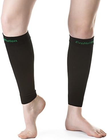 EvoMotion USA Made Men and Women 20-30 mmHg Firm Graduated Compression Calf Sleeves - Medical Grade Athletic Support Circulation &amp; Recovery - Best for Sports Running Travel, 1 Pair (Small, Black)
