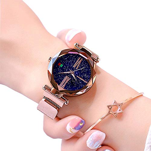 OOOUSE Watches For Women, Ladies Starry Sky Watches With Magnetic Strap And Bracelet, Casual Waterproof Quartz Unique Watch For Students With Stainless Steel Mesh Band