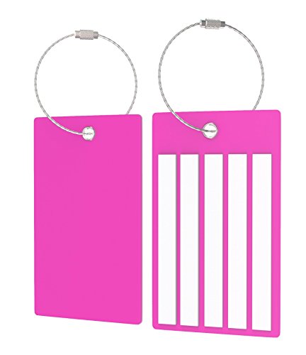 Heavy Duty Travel Suitcase Luggage/Bag Tags Set, Strong Custom Baggage Labels (4 Tags, Pink)