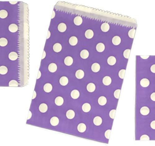 JeeJaan 100 CANDY POLKA DOT PAPER BAGS SWEET FAVOUR BUFFET GIFT SHOP PARTY SWEETS CAKE WEDDING (Purple Polka Dot, 5"x7")