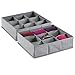 mDesign Soft Fabric Dresser Drawer and Closet Storage Organizer Bin for Lingerie, Bras, Socks, Nylons, Ties, Belts, Tank Tops, Small Accessories - Divided 9 Section Tray, Textured Print, 2 Pack - Gray