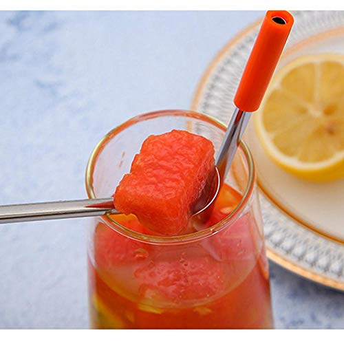 Umiwe Reusable Spoon Straws Stirrer,4 PCS Stainless Steel 2 in 1 Drinking Straws Stirrers with 1 Cleaning Brush for 30oz 20oz Tumblers Cups Mugs Yeti Rambler Rtic Ozark Trail
