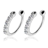 OwMell 925 Sterling Silver CZ Small Hoop Huggie Earrings Ear Cuffs for Non Pierced Ears Cartilage Clip On Earrings