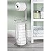 mDesign Free Standing Toilet Paper Holder Stand and Dispenser, with Storage for 3 Spare Rolls of Toilet Tissue While Dispensing 1 Roll - for Bathrooms/Powder Rooms - Holds Mega Rolls - Satin