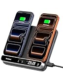 Dual Wireless Charger Stand, SwanScout 504, Foldable Wireless Charging Station Pad for iPhone Air/17/16/15/ Series, Samsung Galaxy S25/S24/S23, Android Phones, AirPods/Galaxy Buds (Black & Tech Grey)