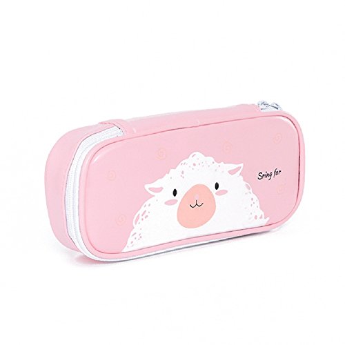 Funnylive Large Capacity Student Pencil-box Fashion Cute Animals PU Pencil Holders (Pink)