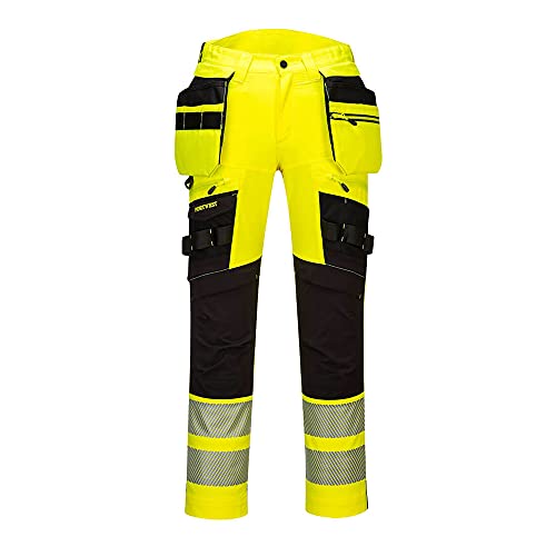 Portwest Pantalon DX4 haute-Visibilité avec poches flottantes démontables, Couleur: Jaune/Noir, Taille: 42, DX442YBR42
