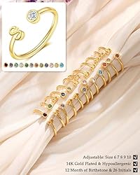 FUNEIA Initial Birthstone Rings for Women Non