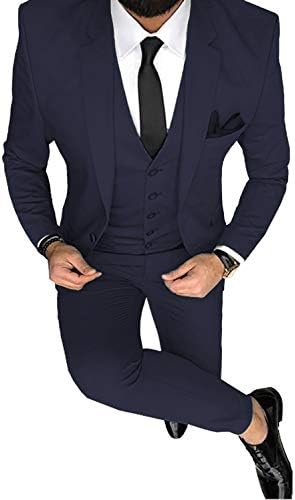 Men Suit 3 Pieces Notched Lapel Single Breasted Slim Fit Groomsmen Tuxedos(Blazer+Vest+Pants)