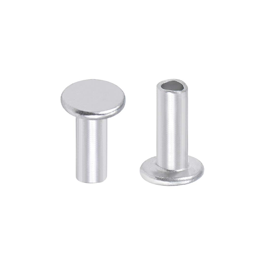sourcing map 200 Pcs 3mm x 8mm Aluminum Flat Head Semi-Tubular Rivets Silver Tone