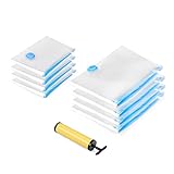 Premium Jumbo Vacuum Storage Bags, Double-zip Seal and Triple Seal Turbo-valve for 80% More Compression, Work with Any Vacuum Cleaner, Come with a FREE Hand-pump for Travel (8 Pack)