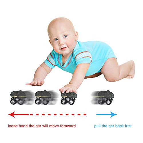 zoordo Pull Back Vehicles, Dinosaur Cars Toys with Big Tire Wheel 4 Pack Playset for 2 to 5 Year Old Boys Girls Kids Gifts