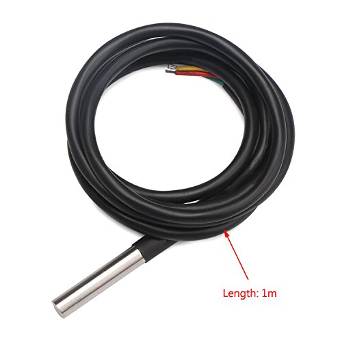 DROK Waterproof Temperature Sensor DS18B20-55℃ to +125℃ 1 Meter/39.37" Digital Temperature Probe Thermometer