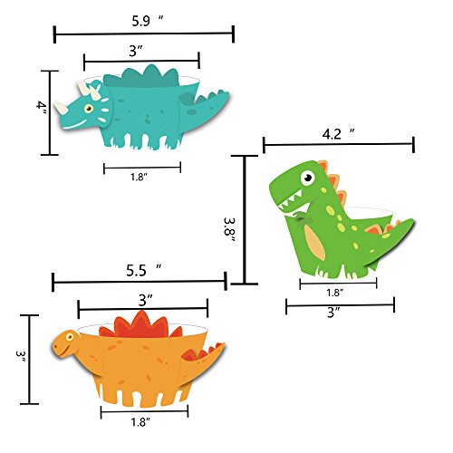 Dinosaur Cupcake Wrappers Toppers Party Supplies Birthday Dino Cake Decorations Jurassic - T-Rex/Triceratops/Spinosaurus 45 PCS - Thumbnail 2