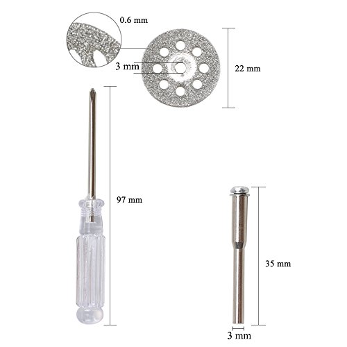 Diamond Cutting Disc, Dayree 10pcs 22mm Mini Cut Off Wheel with Mandrel & Screwdriver for Dremel Rotary Tools Gemstones Glass Cutting Disks - Thumbnail 5