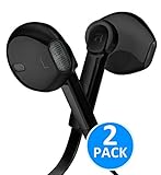 [2 Pack] Earphones with Microphone Premium Earbuds Stereo Headphones and Noise Isolating Headset for Apple iPhone iPod iPad Samsung Galaxy LG HTC (Black)