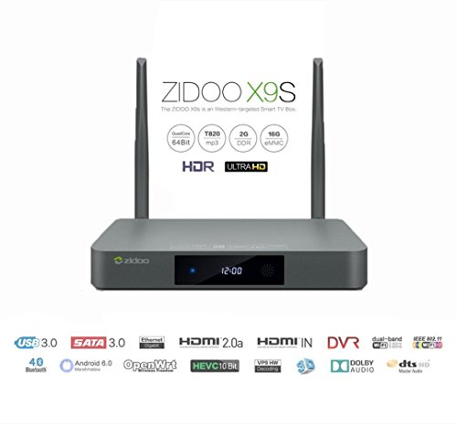 ZIDOO X9S 4K TV BOX 60fps 2G/16G SATA 3.0 Blu-Ray Android 6.0+OpenWRT(NAS) Realtek RTD1295 HDR HDMI IN Recorder VP9 H.265 HEVC Dolby DTS 802.11ac Dual-Band WIFI 2.4G/5G 1000M Gigabit LAN Bluetooth 4.0