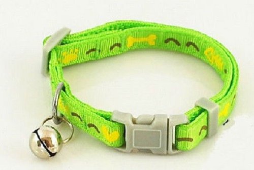 Cat Collar Bell Plastic Buckle Nylon Bone Neck 7" - 11" (GREEN)