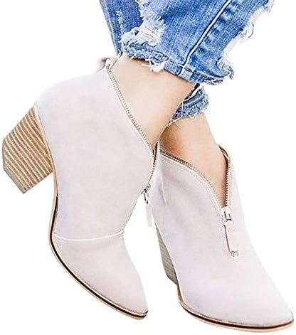 SNIDEL Ankle Boots for Women Chunky Heels Suede Booties Low Heel Shoes Casual Leopard Dress Boots with Zippers