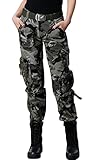 Chouyatou Women's Active Loose Fit Military Multi-Pockets Wild Cargo Pants (Large, Camouflage)
