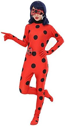 Ainclu Girls Marinette Miraculous Ladybug Cosplay Costume With Bag and Mask Jumpsuit