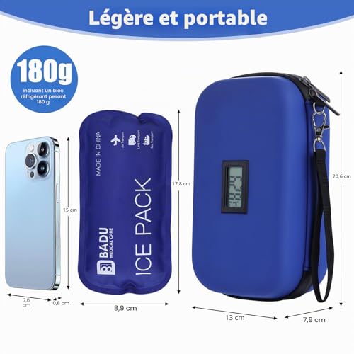 HIMDUZE TSA Approved Insulin Cooler for Travel with Thermometer, Temperature Display, Diabetic Travel Bag with 2 Reusable Ice Packs for Travel