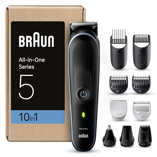 Braun All-In-One Trimmer-Set 5, 10-in-1 Multigroom, Barttrimmer, Nasenhaartrimmer, Haarschneidemaschine für Gesicht, Kopf und Körper, 100 Min. Akku, 1