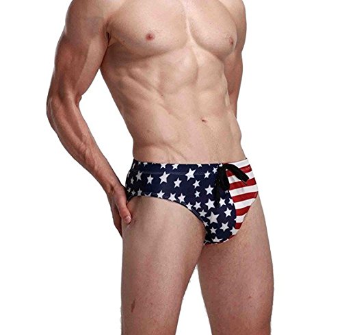 Banana Bucket Men's America Flag Stars Low Rise Swimwear Bikini Briefs Beach Swimsuit