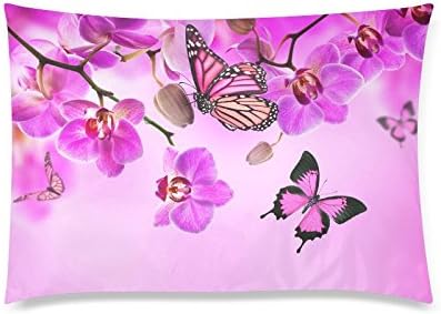 Butterflies Pink Orchid Flowers Rectangle Sofa Home Decorative Throw Pillow Case Cushion Cover Cotton Polyester Twin Side Printing 20"x 30"