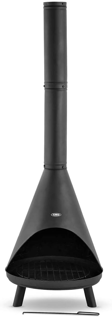 Tower Comet Chiminea Black Steel Patio Heater with Sturdy Feet