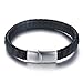 Black Leather Bracelets For Men Bangle Bracelets Fashion Magnetic Clasp 8.5 Inch