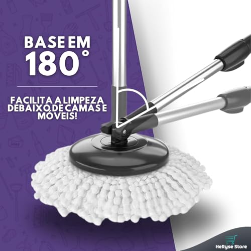 Importado - Mop com Balde Giratório Cesto em Inox, 9 Litros, Esfregão para Limpeza Lava e Seca com 2 Refis de Microfibra